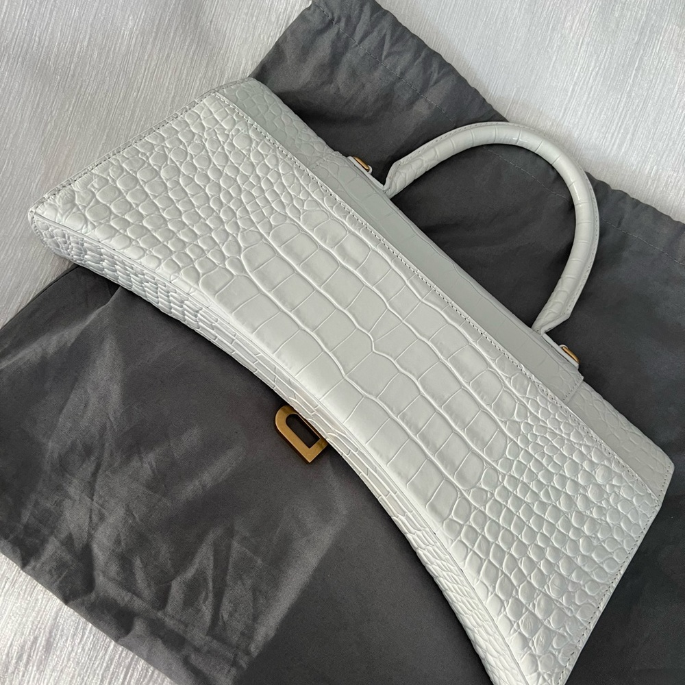 Balenciaga hourglass croc embossed white leather bag - Picture 4 of 7